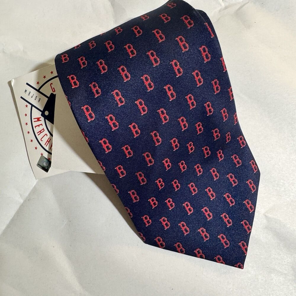 NWT MLB Men's Navy Blue Boston Red Sox Logo Pattern Neck Tie 56"x3.75"